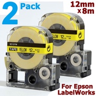 2 ชิ้น 12 มิลลิเมตร x 8 เมตรสีดำบนสีเหลืองสำหรับ Epson LC-4YBP LC4YBP สำหรับ King Jim SC12YW ตลับเทป