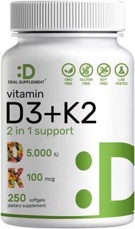 Deal supplement Vitamin D3 K2 Softgel Vitamin D3 5000 IU & Vitamin K2 MK7 MK4 (No.844)