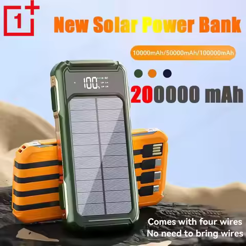 OnePlus 200000mAh Solar Power Bank Big Capacity 4 in 1 Built in Cables Intelligent Digital Display L