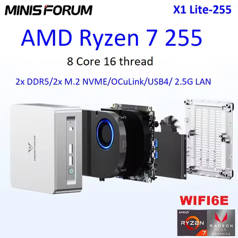 MINISFORUM Gaming Mini PC X1 Lite-255 AMD Ryzen 7 255 8 Core OCuLink USB4 2.5G LAN Windows 11 Deskto