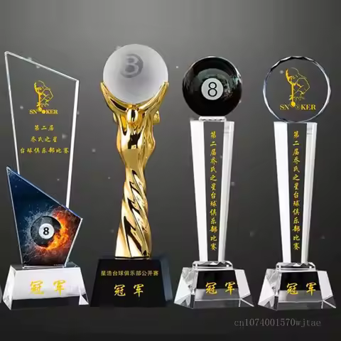 1pc Custom black eight billiards resin metal crystal trophy sports awards collection home decoration