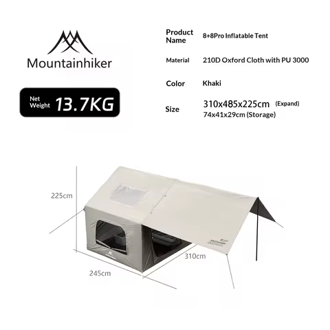 MOUNTAINHIKER 8+8㎡ Inflatable Camping Tent Large Inflatable Camping Tent with Manual Air Pump Windpr