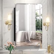 Jesantab Black Medicine Cabinet Mirror for Bathroom, 16x29 Inch Recessed Medicine Cabinet or Surface Mount, Frameless Beveled Bathroom Mirror with Storage Modern Farmhouse, JE-HeiCabinet-7440