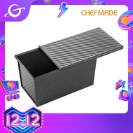 CHEFMADE Non-stick Covered Loaf Pan Black Slide Corrugated Toast Box Baking Mold Loaf Pan with Lid Bakeware Carbon Steel Bread Toast Mold with Cover Bread Pan for Baking Bread WK9287