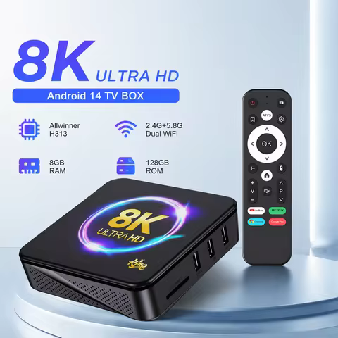 I96 KING TV Box Android 14 8K H.265 Streaming Decode Quad-Core Dual WiFi Voice Remote BT5.0 Media Pl