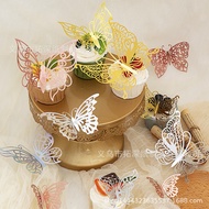 12PCS 3D Butterfly Topper Metallic Paper Butterfly Cake Decoration Cake Bouquet Wallpaper