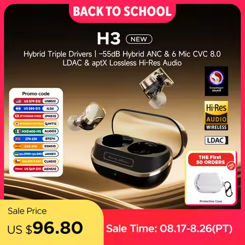 SoundPEATS H3 Wireless Bluetooth Earbuds Hybrid 3 Driver HiFi 55dB Adaptive ANC Headphones with LDAC