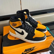 Pure Original Real Shot First Layer Leather Ready Stock Air Jordan 1 high-Top Taxi Black Yellow Toe 