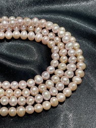Natural freshwater pearls 8.0-9.0  MM pearl round freeform shaped  beads (pink colored) มุกน้ำจืดธรร
