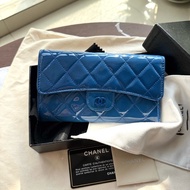 Chanel 香奈兒CF漆皮藍色長銀包