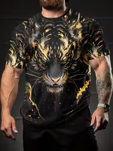 Summer Daily Wear 3D Prints Crew Neck Graphic T-shirt - Men's Trendy Casual