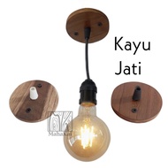 Round ceiling hanging lamp hook holder made of genuine teak wood 8cm, top cable clip hanger, lamp fi