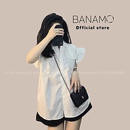 Áo sơ mi nữ cộc tay bèo cánh tiên hàng thiết kế thời trang Banamo Fashion sơ mi cộc tay bèo cánh tiên 3931