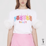 TandT - BESTIE! - BESTIE! PRINTED AND ROSES HAND-CRAFTED T-SHIRT เสื้อยืดพิมพ์ลายแก๊งหมีลูกโป่ง ตกแต