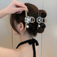 (G68) Elegant Camellia Flower with Dangling Pearl 11cm Large Hair Claw/Korea Fashion Hair Accessory