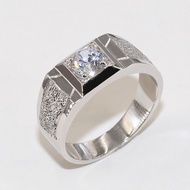 แหวนเพชรผู้ชายเลียนแบบเงินแท้ S925แหวนหรูฝังเพชรผิวด้านชุบทองคำขาวของแท้สุดเท่1กะรัตสำหรับแต่งงาน
