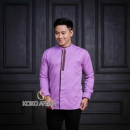 baju koko pria lengan panjang warna biru denim motif afala - lilac s