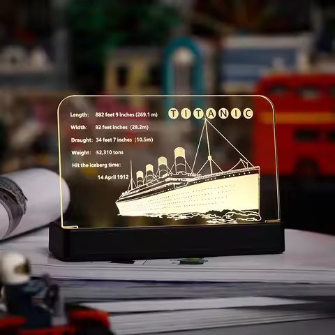 LED Light Acrylic Display Board Sign Plate Nameplate For LEGO Titanic 10294 Building Blocks Bricks T