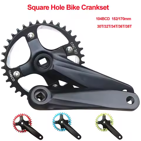 MTB Bike Square Hole Crankset 104BCD Bicycle Crank Sprocket 152mm 170mm 30T 32T 34T 36T 38T Narrow W