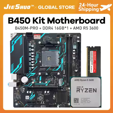 JIESHUO kit B450 Motherboard AMD Ryzen 5 R5 3600 cpu DDR4 16GB 3200MHz Desktop memory