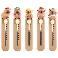 Cute Plastic Capybara Box Cutter Portable Mini Keychain Box Cutter with Auto Retractable Blade Pocke