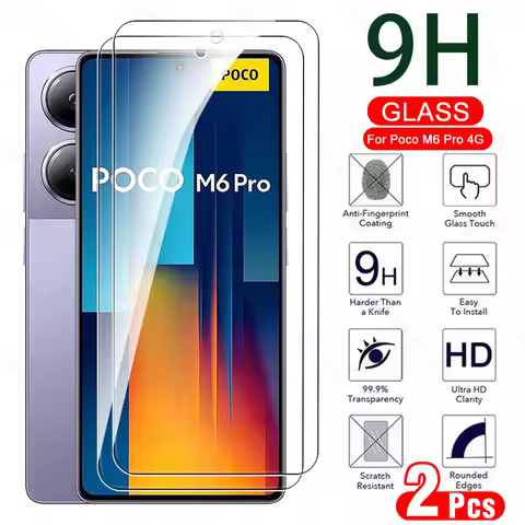 2Pcs 9H Glass For Xiaomi Poco M6 M7 Pro 4G Tempered Glass Screen Protector On PocoM6Pro PocoM7Pro Li