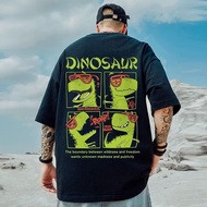 M-8XL Summer Cotton Pullover Cartoon Dinosaurs Printed Loose T-shirts College Style Short-sleeved T-