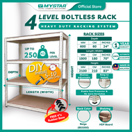 MYSTAR Boltless Rack with FibreBoard Shelves | 4 Level | 60Cm (D) X 180Cm (W) X 210Cm (H) 250Kg (Bei
