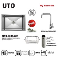 UTO 6045 SS Single Bowl Kitchen Stainless Steel Sink SUS 304 Handmade Undermount (NON RETURNABLE)