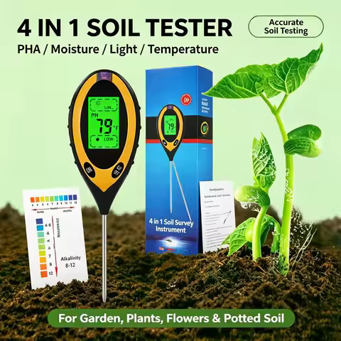 4-in-1 Soil PH Meter – Light, Moisture, Acidity Tester, No Battery Digital Probe for Plant, Flower, 