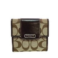 二手蔻COACH）雙扣經典款對折錢包，米色，品牌名稱，零錢包，鈔票夾