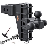 Adjustable Trailer Hitch, Tri-Ball (1-7/8" x 2" x 2-5/16") Drop Hitch, Fits 2.5-Inch Receiver, 6-10 