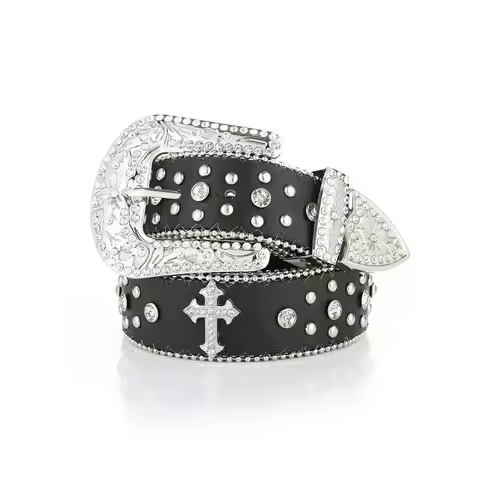 Punk Rhinestone White Belt Female Male Fashion Western Jeans Female Jeans Jewelry Fashion Design Y2K