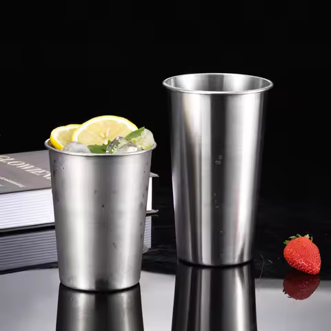 4pcs 300ml/500ml/600ml Stainless Steel Cups Metal Pint Unbreakable Shatterproof Drinking Glasses Sta