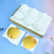 6-cavity apple mousse cake mold, fruit chocolate silicone mold, DIY custard pudding baking tool