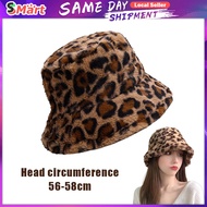 Hat Woman Winter Show Face Leopard Print Fisherman Hat Woman Versatile Warm Pot Hat Plush Bucket Hat