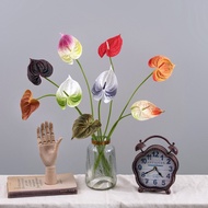 Single Branch Drawing Heart Anthurium Simulated Flower Wedding Bouquet Rose Wall Fake Flower