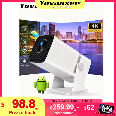 Yovanx4K HD Projector A86W Android WiFi 3D Home Theater Portable Beam Mini Projector for Home Theate