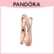 Pandora 925 Sterling Silver Ring 14K Rose Gold Plated Crossover Pave Triple Band Ring PD-JZ08