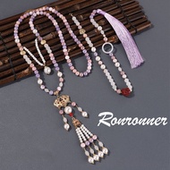 Chinese Style Purple Iridescent Beads Long Necklace for Women Long Tassel Necklaces Accessories