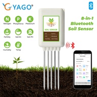 YAGO 8-in-1 Bluetooth Soil Sensor N/P/K pH EC Fertility Moisture Temp Tester with App Data Export Re