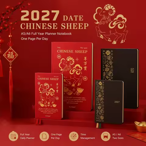 Kinbor 2027 A5 A6 Planner Notebook, One Page Per Day Full Year Daily Journal Agenda Record Book for 