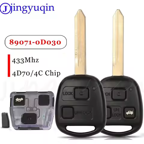 Jingyuqin 2/3Buttons Smart Remote Car Key Fob 433MHz 4D70 4C Chip P/N: 89071-0D030 For Toyota Yaris 