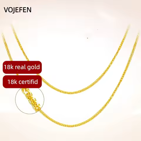 VOJEFEN 18K Real Gold Chopin Necklace Women AU750 Stamped Yellow Gold Chain Spring Ring Clasp Fine T
