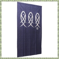 Japanese Noren Doorway Curtain Ancient Character Fish Tapestry For Home Decoration Blue 33X59Inch