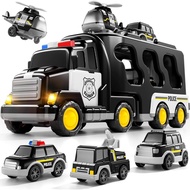 Toddler 5 in 1 Police Truck Toys for 1 2 3 4 5 Year Old Boys, Police Rescue Vehicles Car Trucks Bus 