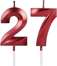 Red 27th & 72nd Birthday Candles for Cakes, Number 27 72 Candle Cake Topper for Party Anniversary We