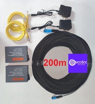 Combo 200m cáp quang 1fo gia cường bấm sẵn 2 đầu + cặp converter quang HTB 3100 GS03 AB