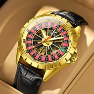 ONOLA 3869 Mens Luxury Skeleton Dial Casino Roulette Mechanical Watch Fashion Design Leath