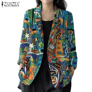 ZANZEA Women Fashion Side Pockets Button Random Prints Holiday Blazer